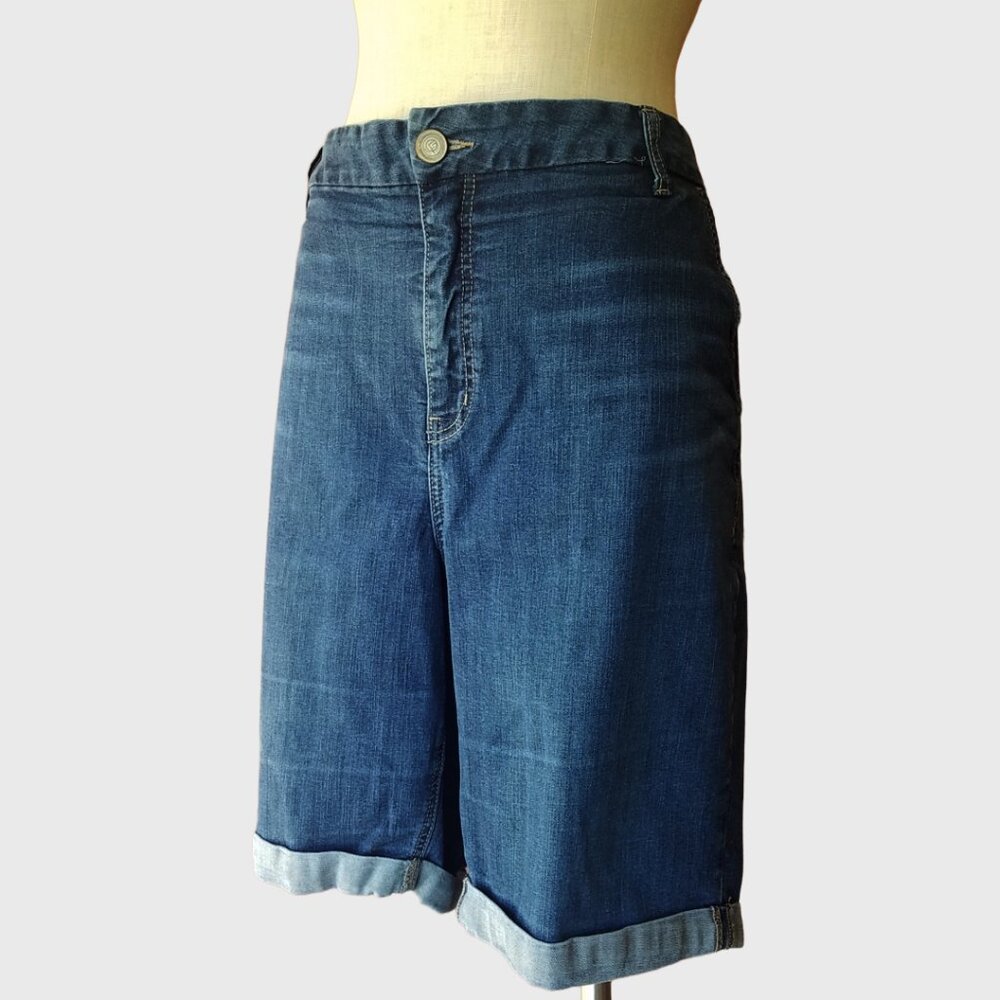 Lane Bryant Genius Fit Cuffed Bermuda Shorts dark wash 26